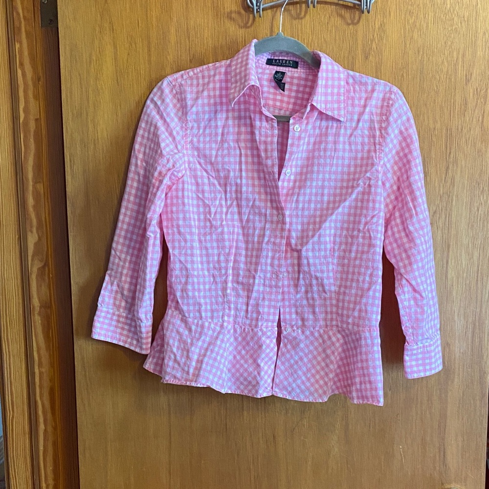 Ralph Lauren Pink Gingham Button-Front Blouse